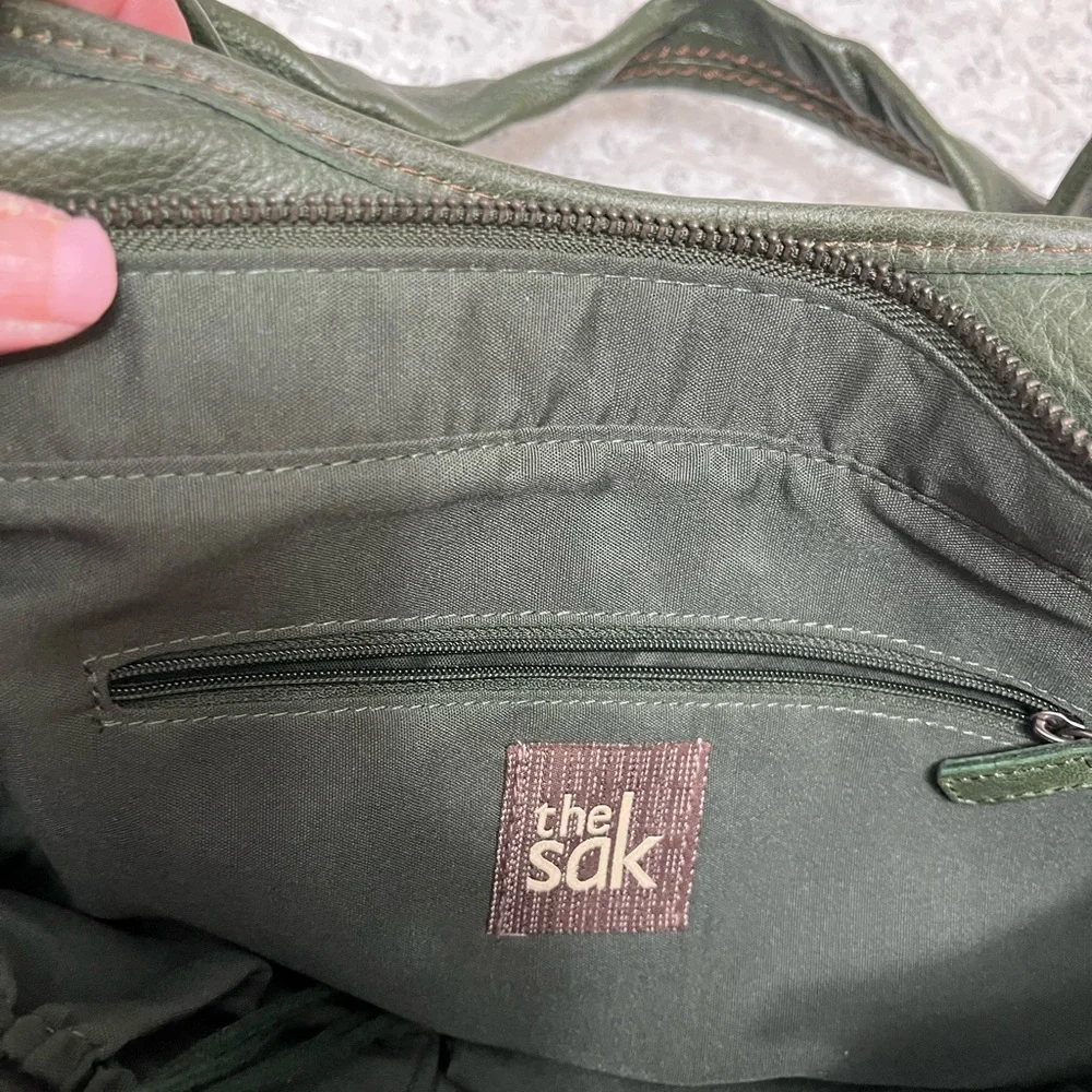 Olive green leather shoulder bag by The Sak